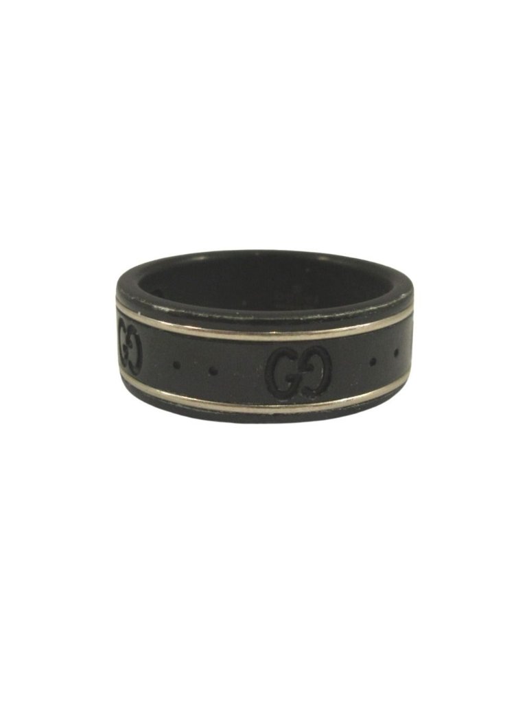 Gucci Thin Band Black Corundum 18k White Gold Icon Ring Gg